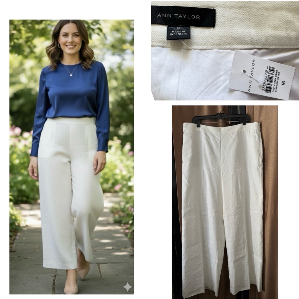 NWT Ann Taylor High-Rise Wide-Leg Pants Ivory Linen Size 16